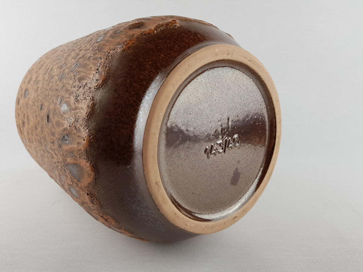 Vintage STEULER KERAMIK Brown Fat Lava Floor Vase 143-40 West German Pottery 1970s hairline!