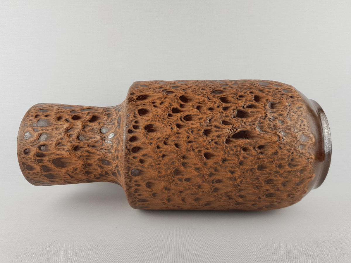 Vintage STEULER KERAMIK Brown Fat Lava Floor Vase 143-40 West German Pottery 1970s hairline!