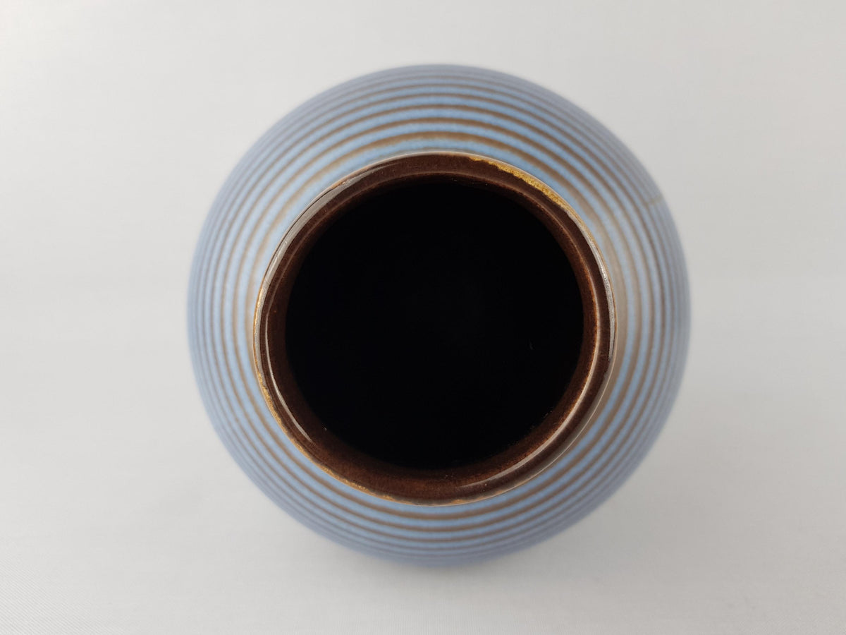 Vintage MARZI und REMY Stylish Blue Vase with Brown Ribbed Decor West German Pottery 1950-60's