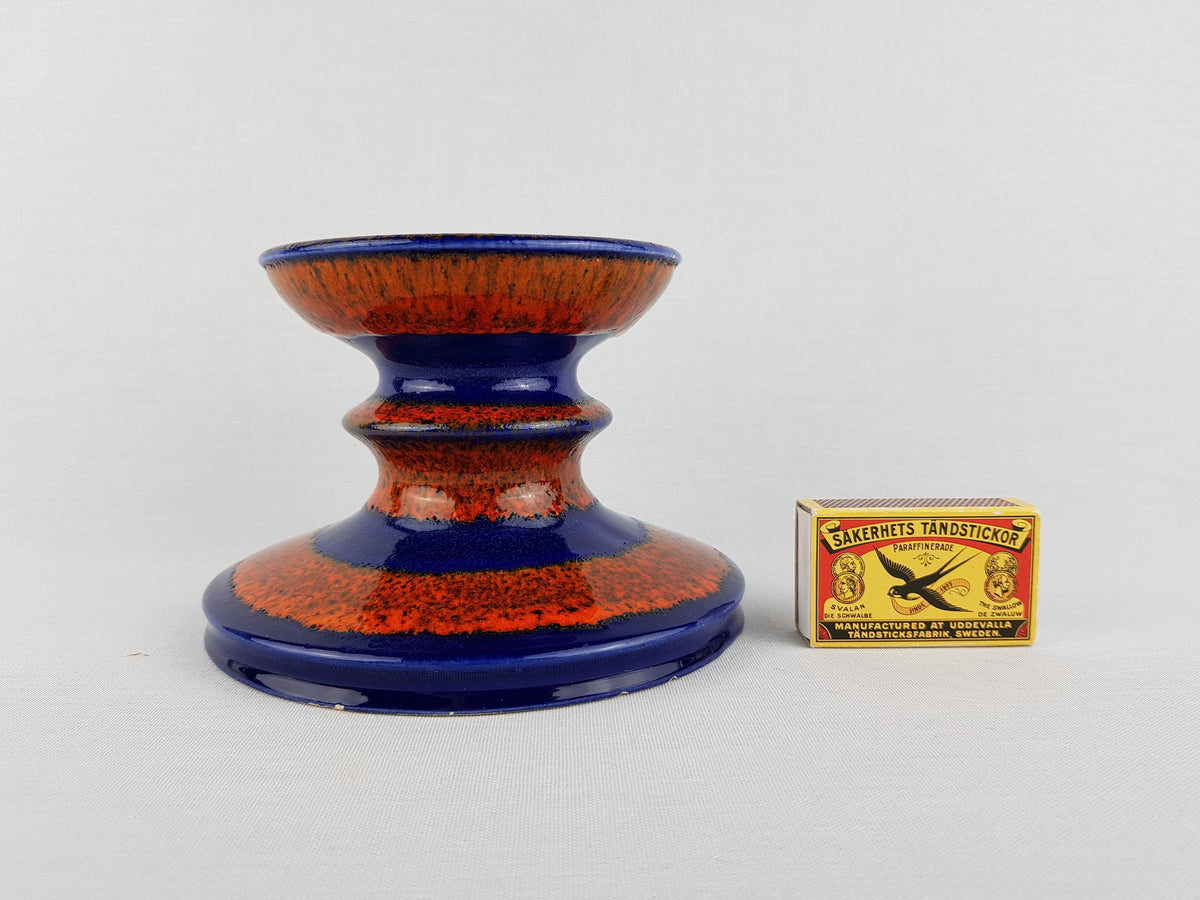 Vintage J.L. KNÖDGEN (ILKRA) Orange and Blue Candleholder 300 28 West German Pottery 1960s