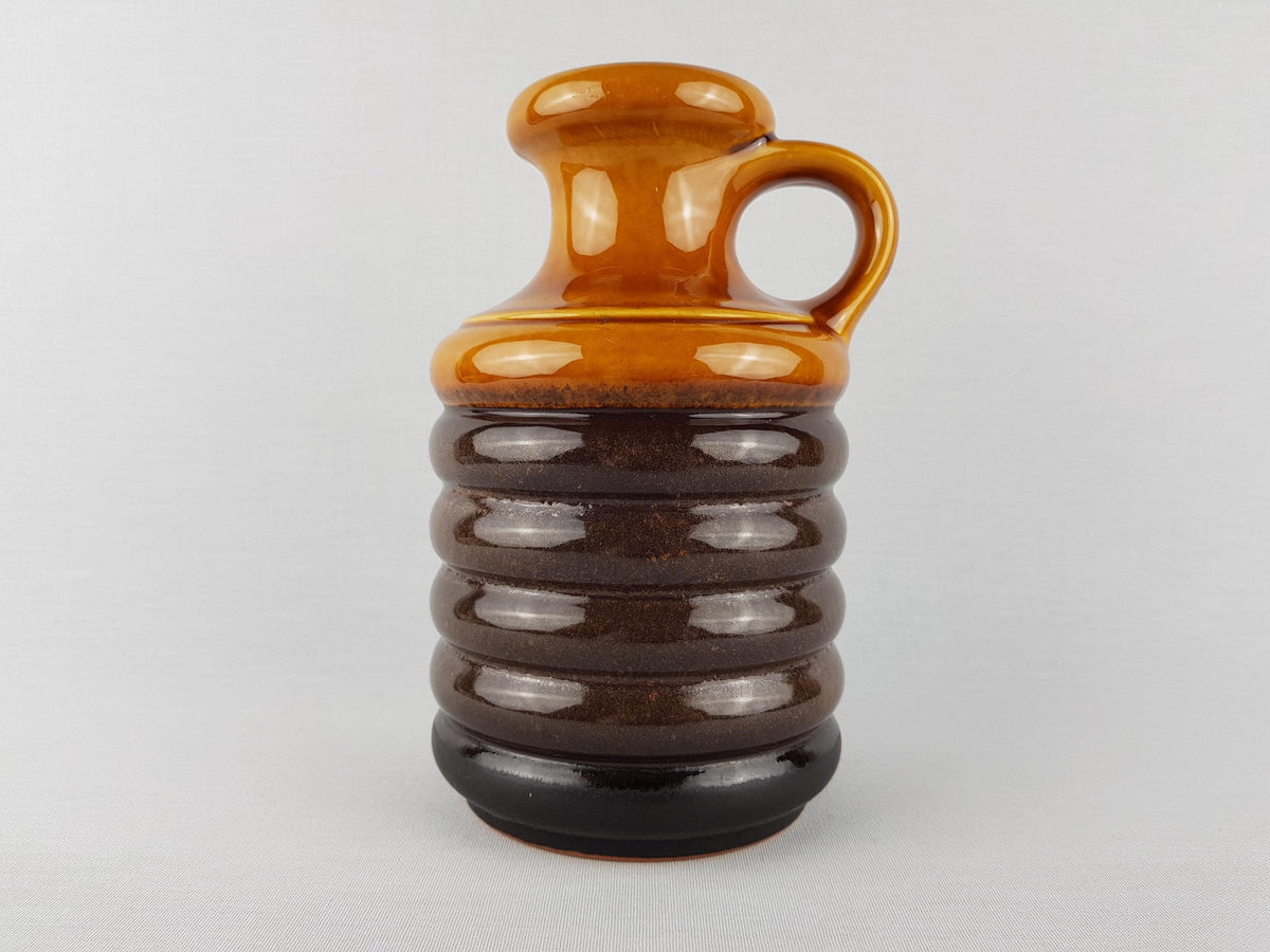Vintage CARSTENS KERAMIK Handled Brown Hooped Vase 0110-20 West German Pottery 1960s