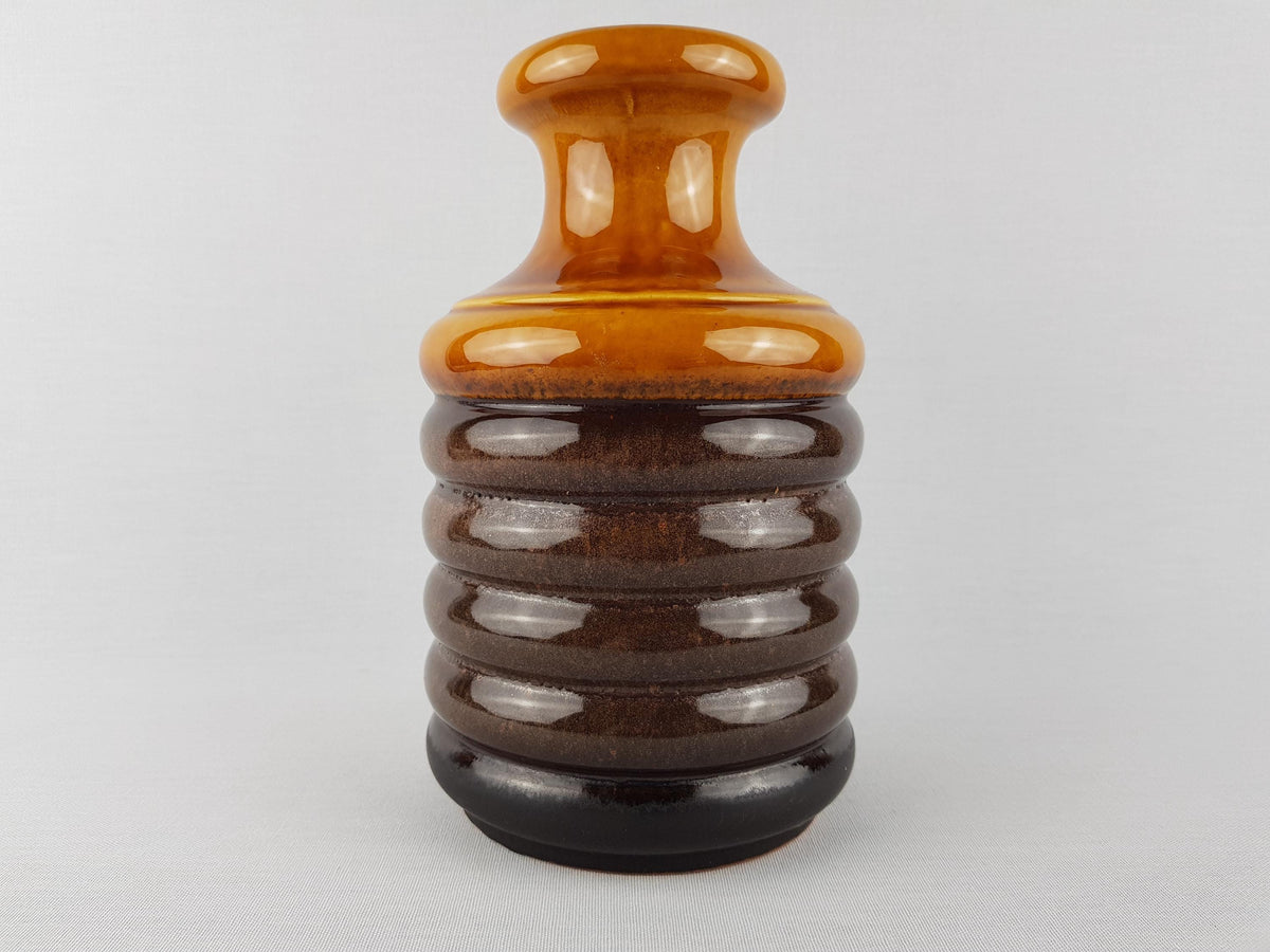 Vintage CARSTENS KERAMIK Handled Brown Hooped Vase 0110-20 West German Pottery 1960s