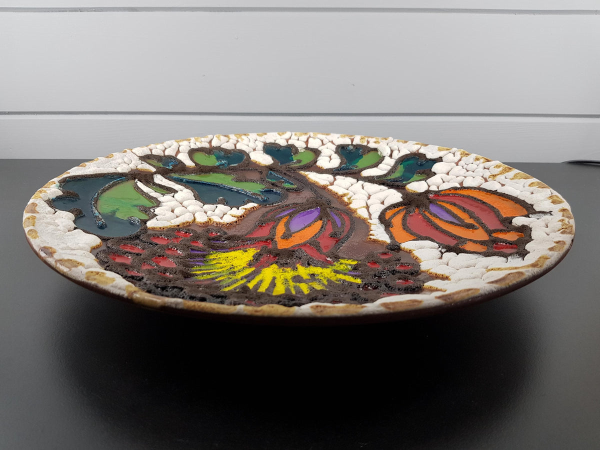XXL MAREI KERAMIK (Majolikafabrik Rheinbach) Wall Plate Floral Decor West German Pottery 1970s