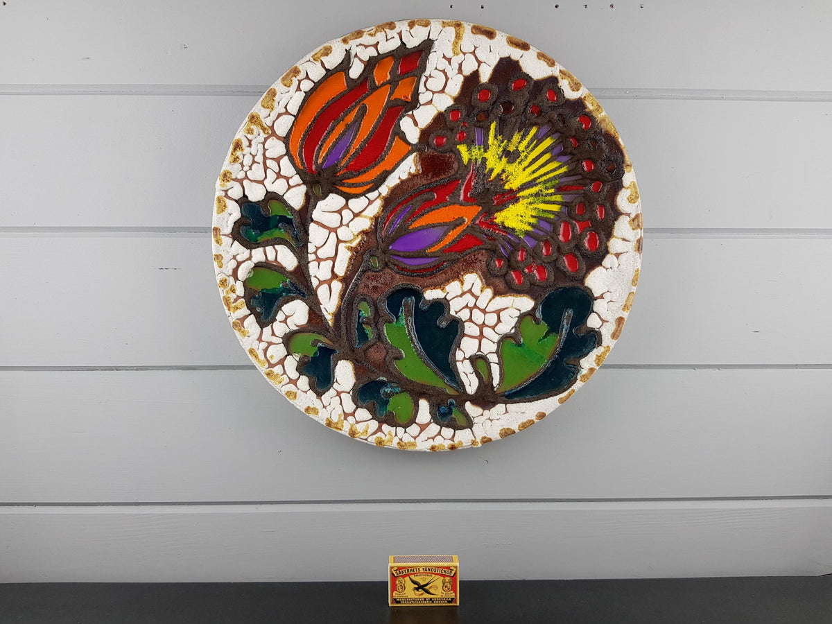 XXL MAREI KERAMIK (Majolikafabrik Rheinbach) Wall Plate Floral Decor West German Pottery 1970s