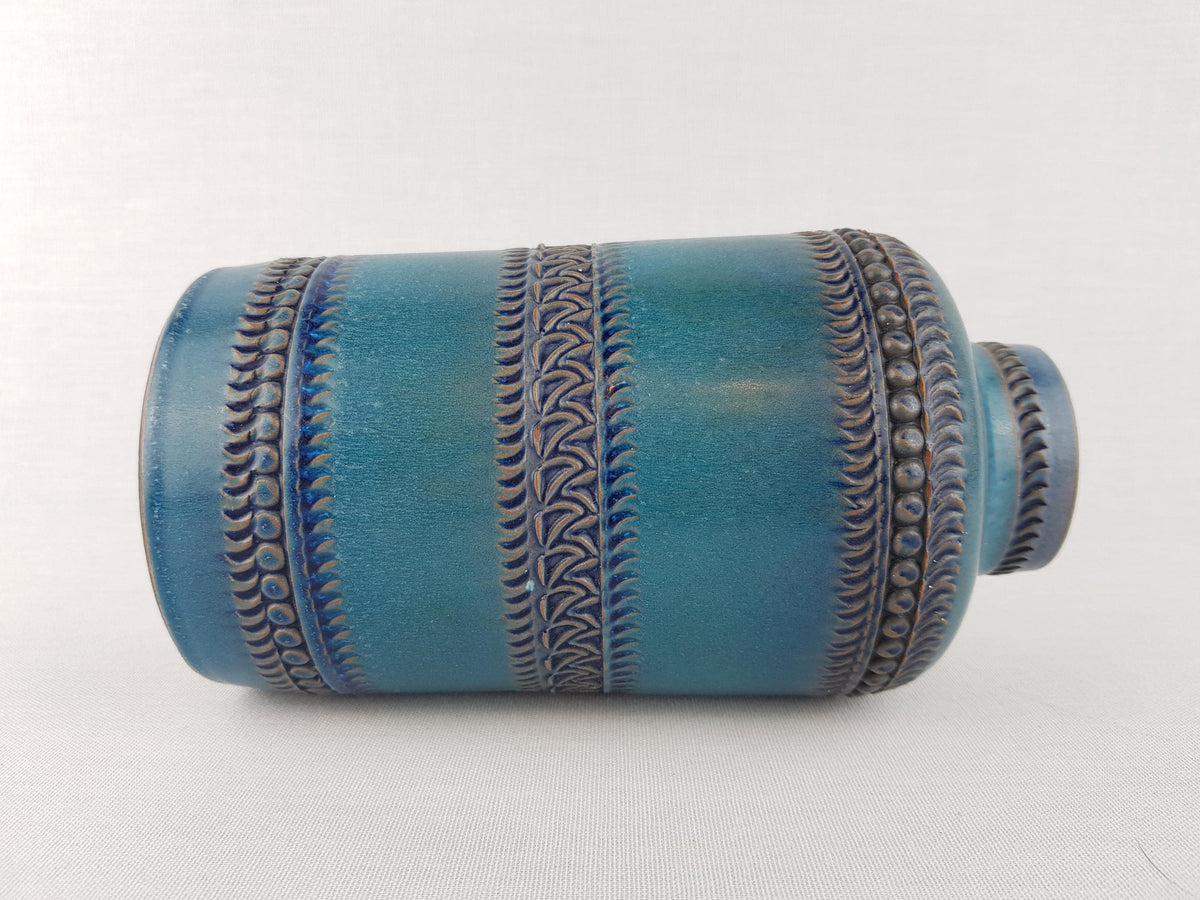 Vintage AKRU KERAMIK (Alfred Krupp) Blue Turquoise Vase Decor "Messina" C5 18 West German Pottery 1969s