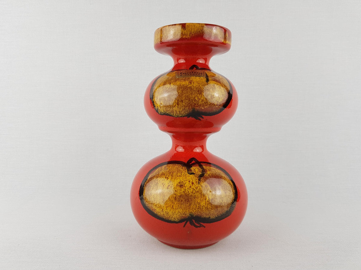 Vintage CARSTENS TONNIESHOF | Ceramic Red Candle Holder with Apple Decor | West German Pottery, 1970s | Fat Lava Era