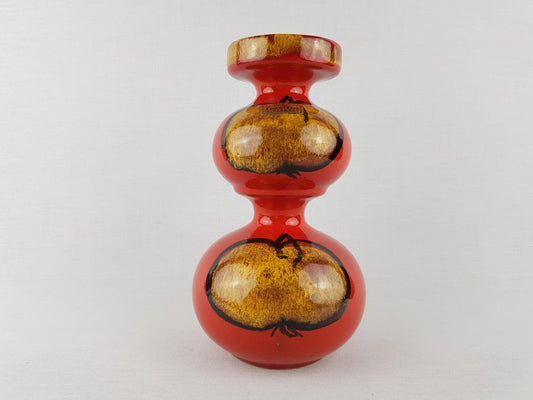 Vintage CARSTENS TONNIESHOF | Ceramic Red Candle Holder with Apple Decor | West German Pottery, 1970s | Fat Lava Era