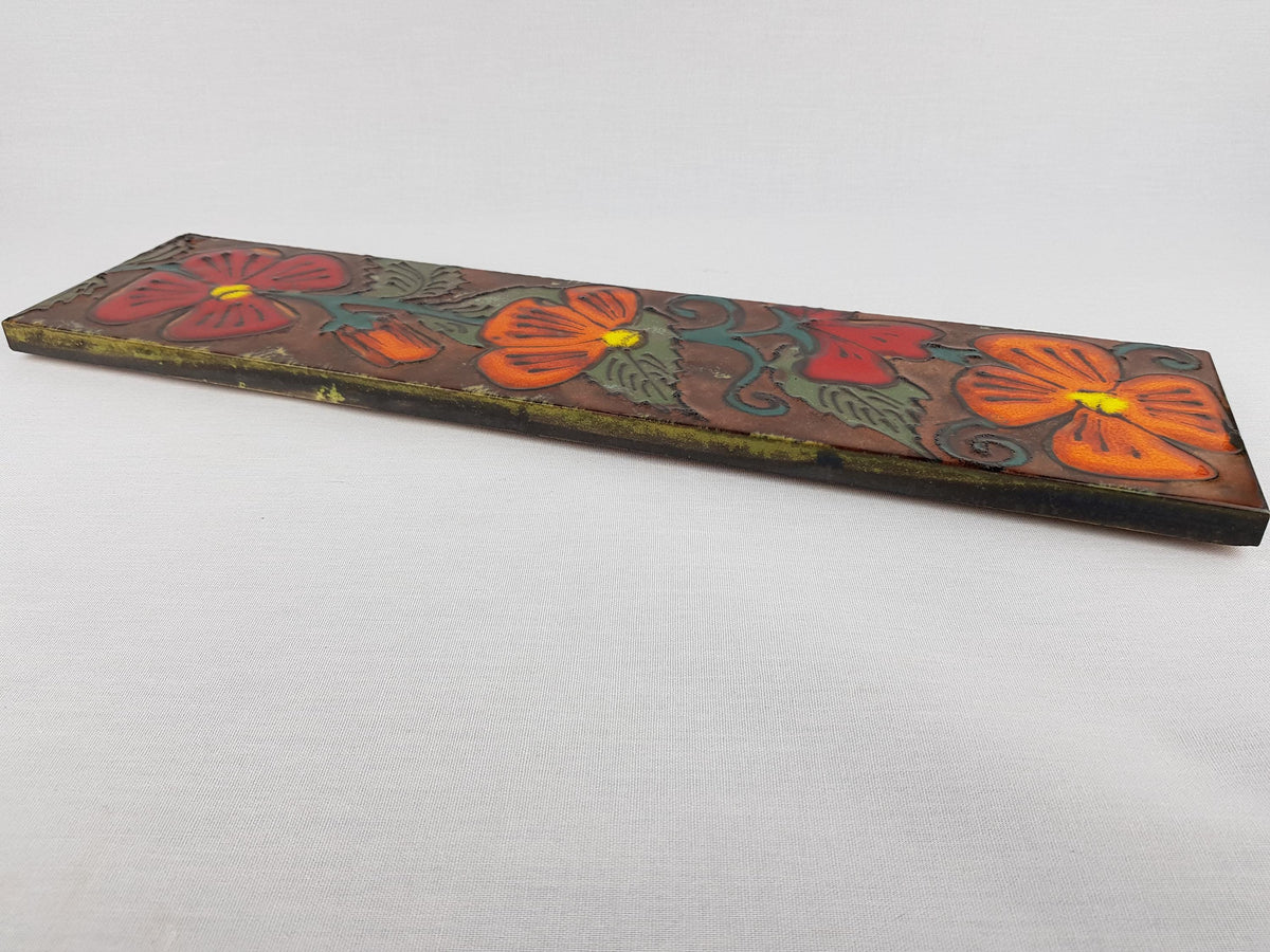 Vintage HEIBI KERAMIK Brown Wall Plate decorated with Red and Orange Flowers West German Pottery 1970s