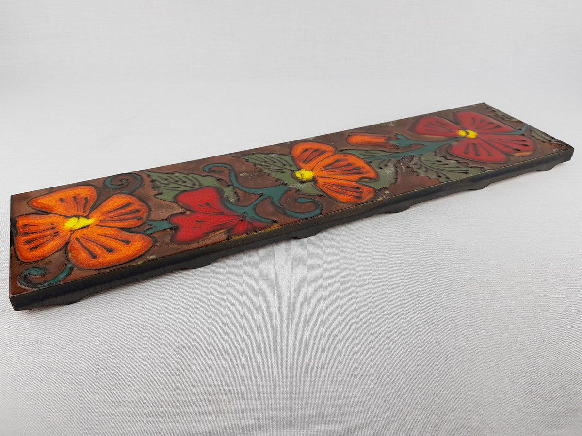 Vintage HEIBI KERAMIK Brown Wall Plate decorated with Red and Orange Flowers West German Pottery 1970s