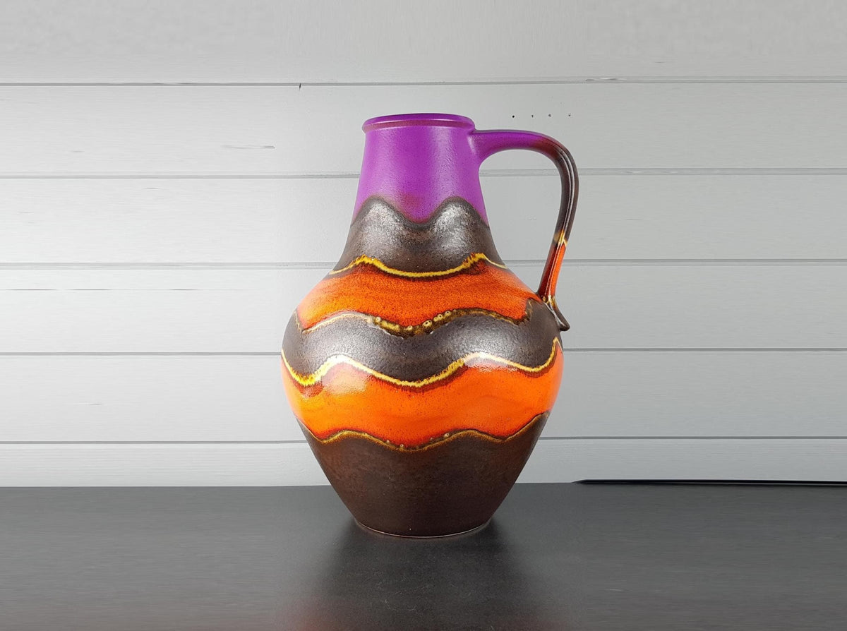 XXL Vintage DÜMLER & BREIDEN Handled Purple, Orange and Grey Floor Vase 313/50 West German Pottery 1970s