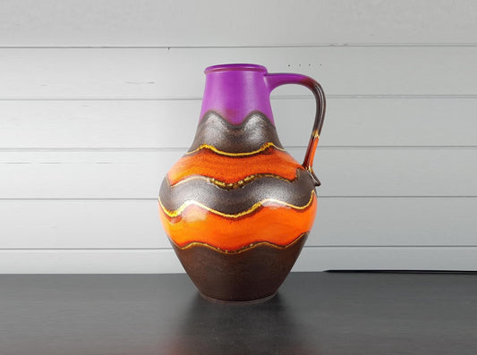 XXL Vintage DÜMLER & BREIDEN Handled Purple, Orange and Grey Floor Vase 313/50 West German Pottery 1970s
