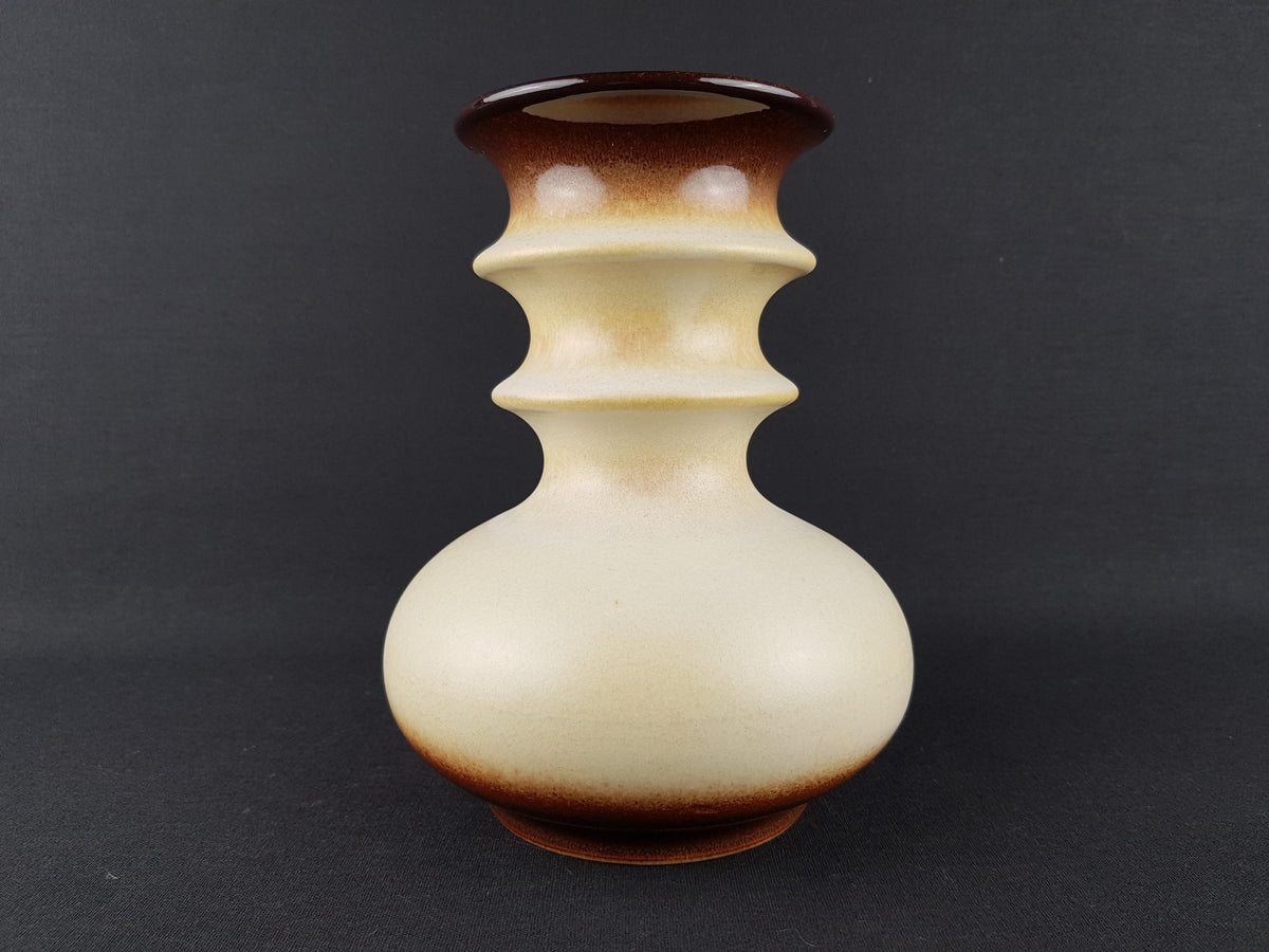 Vintage STEULER KERAMIK Beige Brown Vase "Cascad " Serie by Cari Zalloni 224-20 West German Pottery 1969s