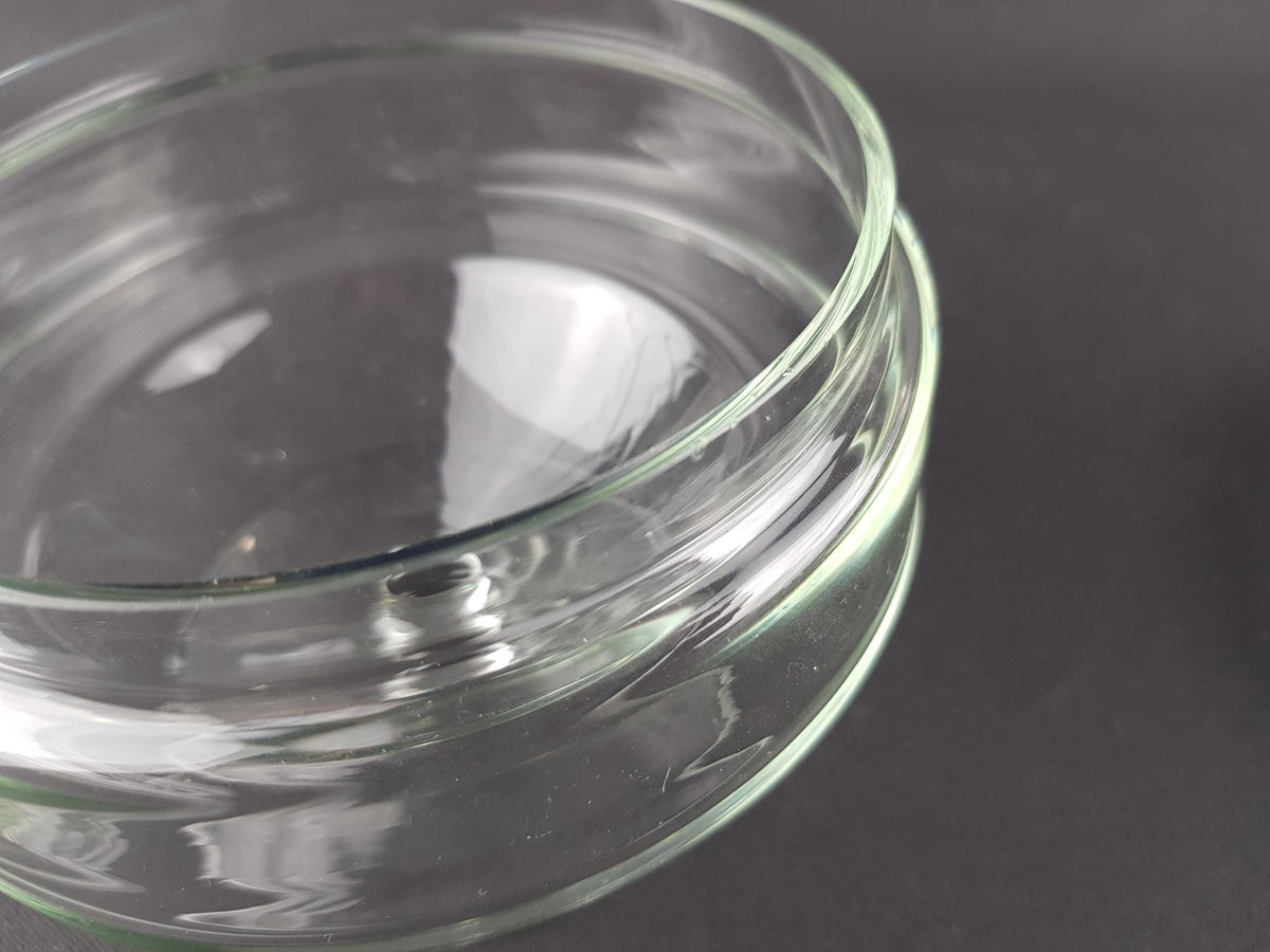 Vintage Royal Leerdam Kristalunie Clear Glass Cookie Jar - Red & Blue Lid Detail, Dutch Glass Art, 1960s/70s