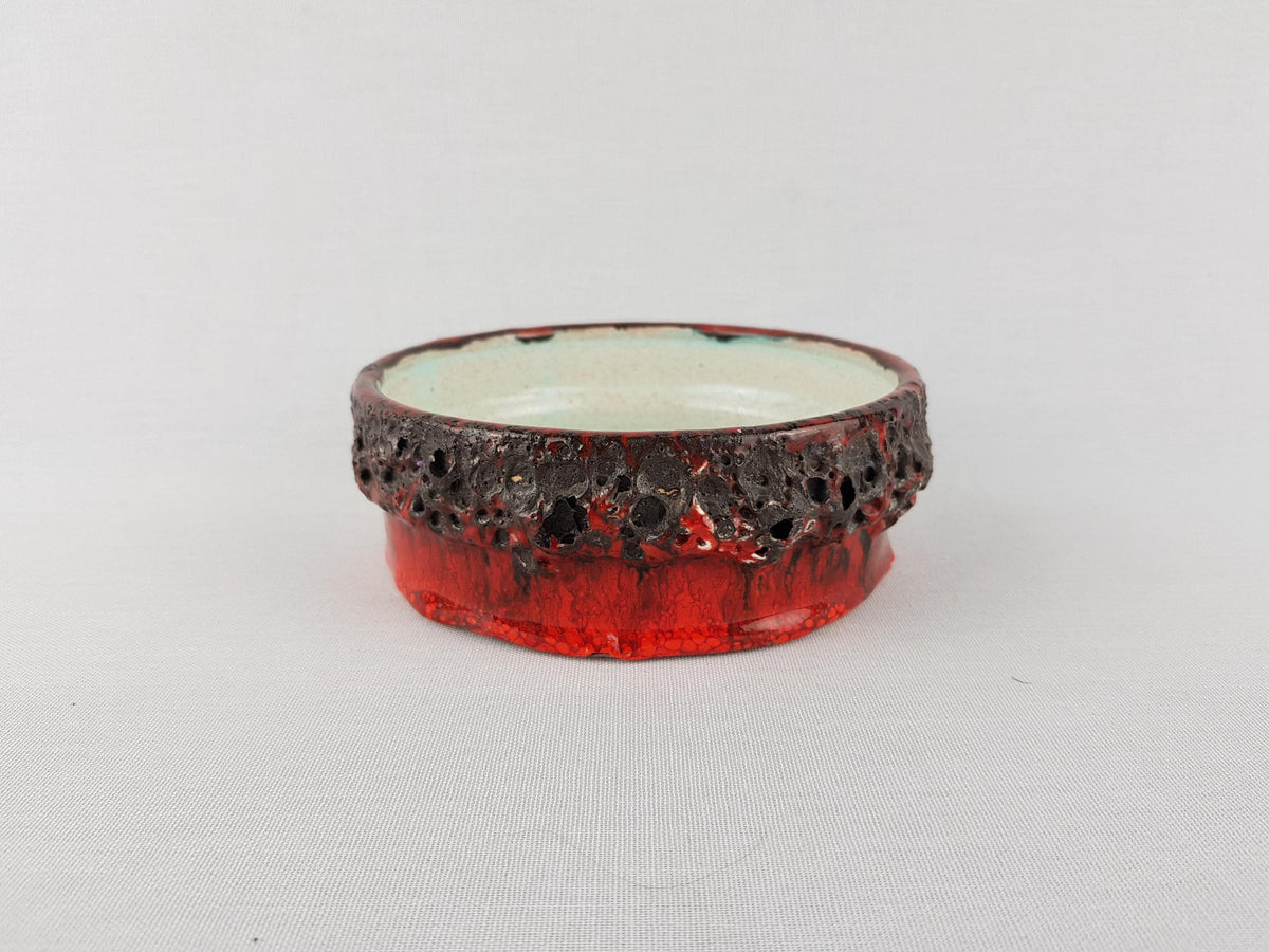 Vintage OTTO KERAMIK Red Fat Lava Crater Glaze Bowl West German Pottery 1970s