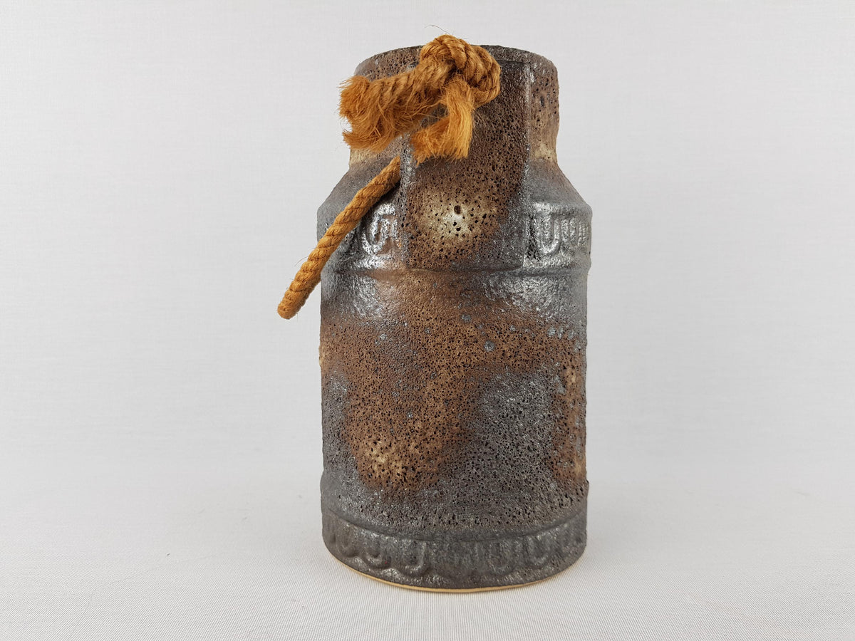 Vintage JOPEKO KERAMIK Brown and Gray Fat Lava Bucket Vase With Paris Decor 751-20 West German Pottery 1970s