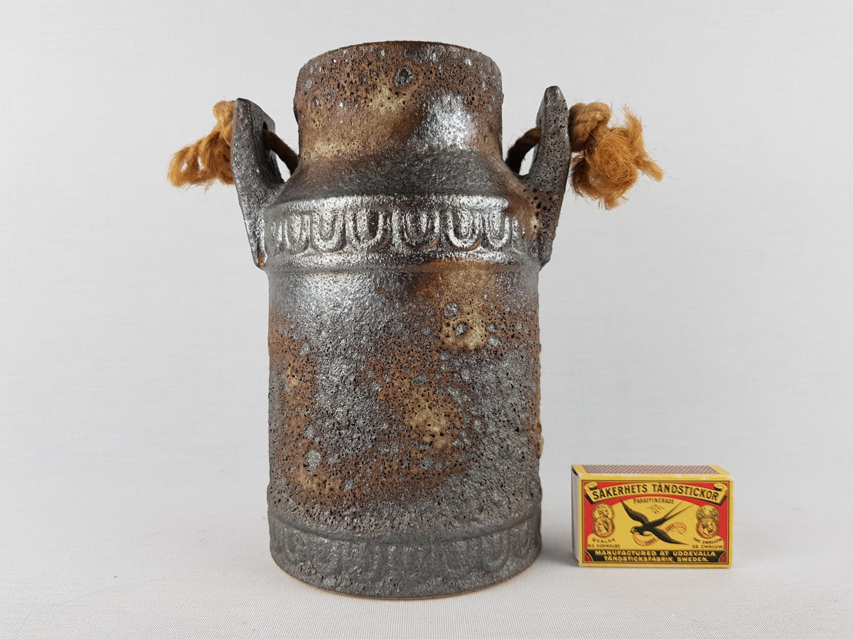 Vintage JOPEKO KERAMIK Brown and Gray Fat Lava Bucket Vase With Paris Decor 751-20 West German Pottery 1970s