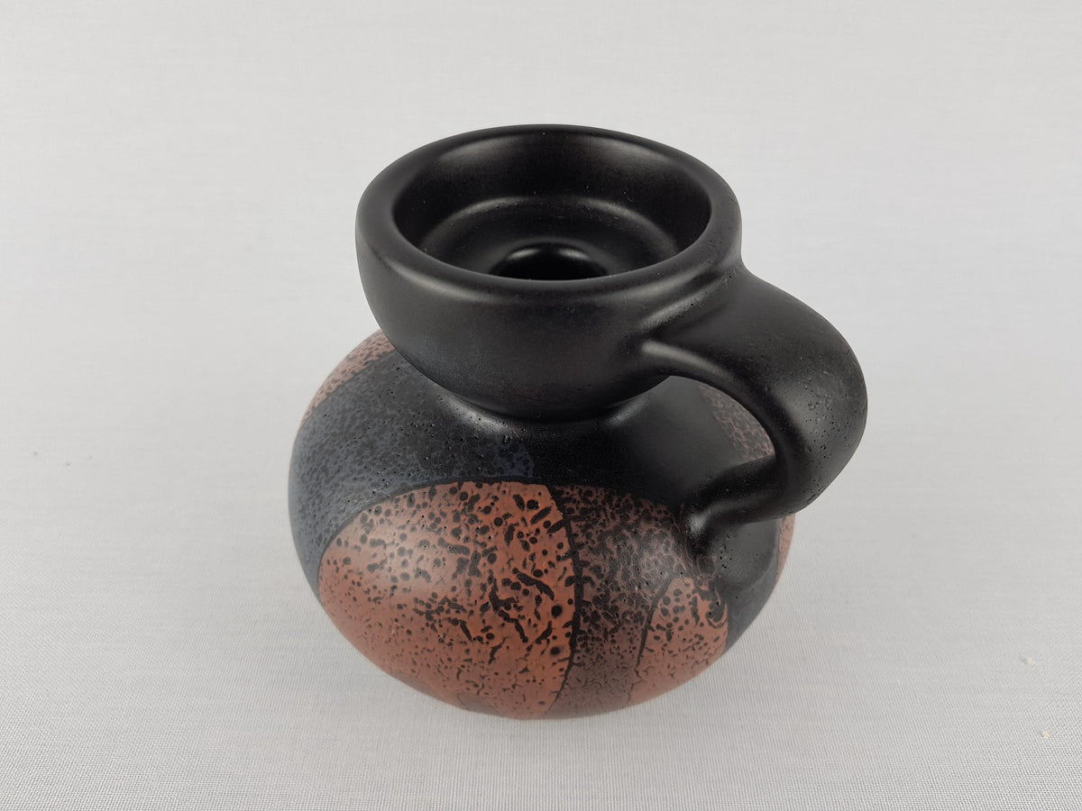 Rare Vintage STEULER KERAMIK Black and Brown Candleholder West German Pottery 1960s