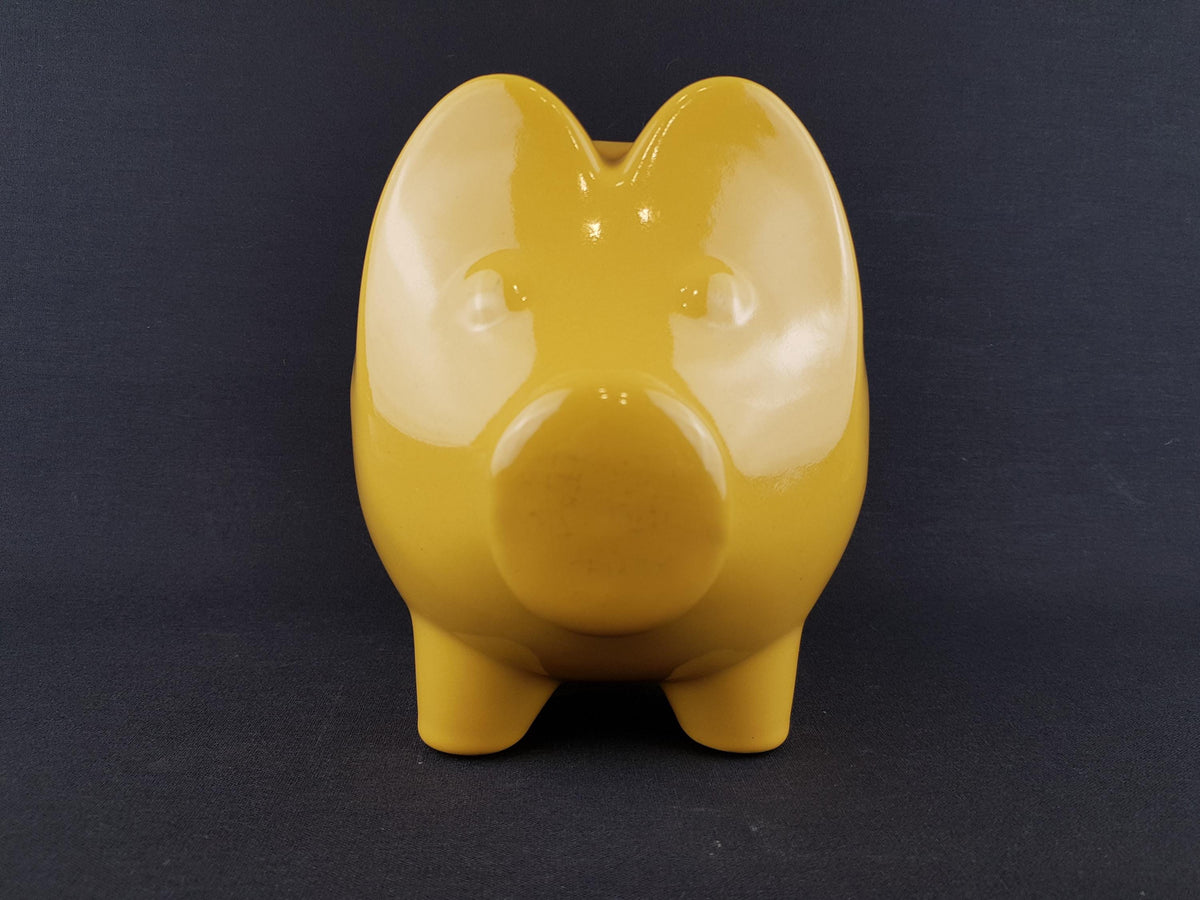 Vintage SCHEURICH KERAMIK Yellow Piggy Money Bank Large West German Pottery Fat Lava Era 1970s