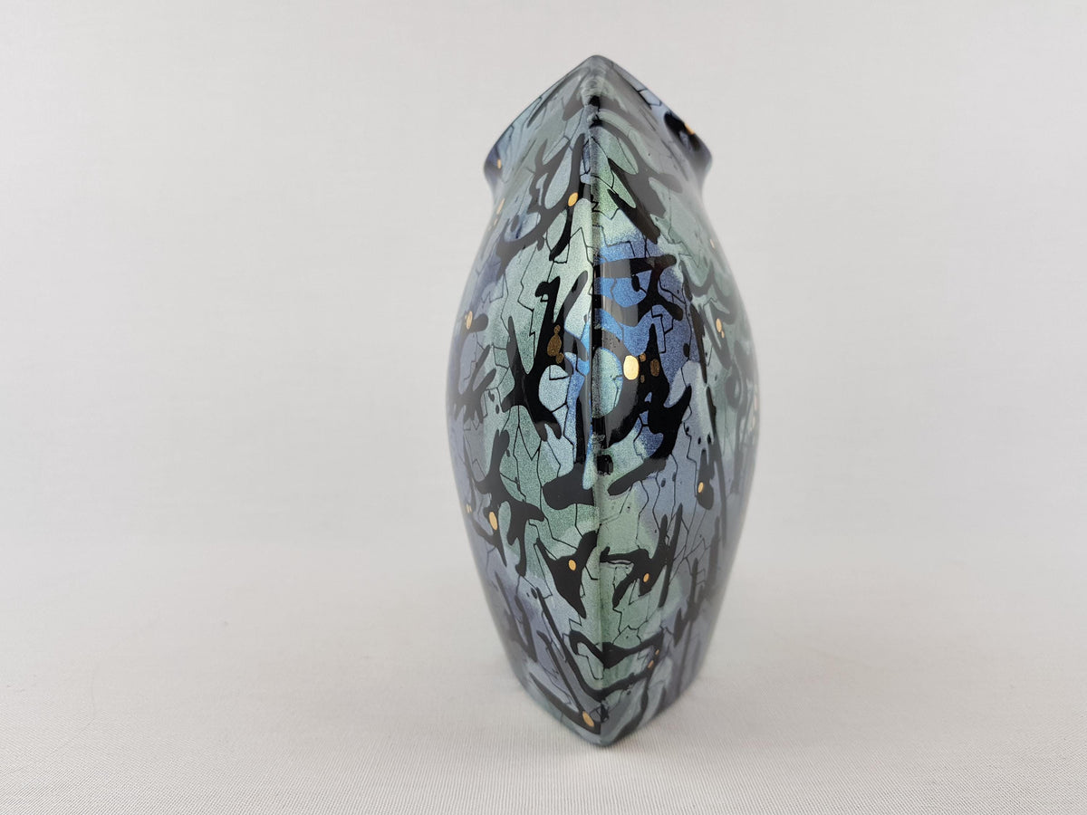 Vintage STEULER DESIGN Ceramic Blue and Green Fish Mouth Vase West German Pottery 1980s