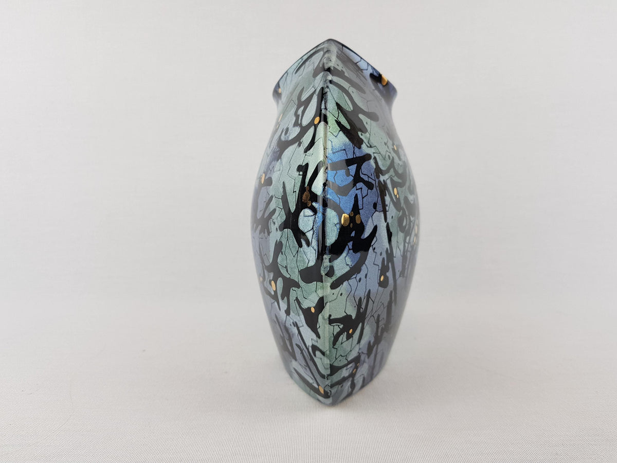 Vintage STEULER DESIGN Ceramic Blue and Green Fish Mouth Vase West German Pottery 1980s