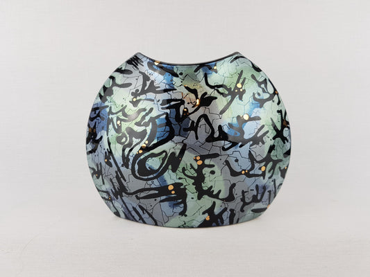 Vintage STEULER DESIGN Ceramic Blue and Green Fish Mouth Vase West German Pottery 1980s