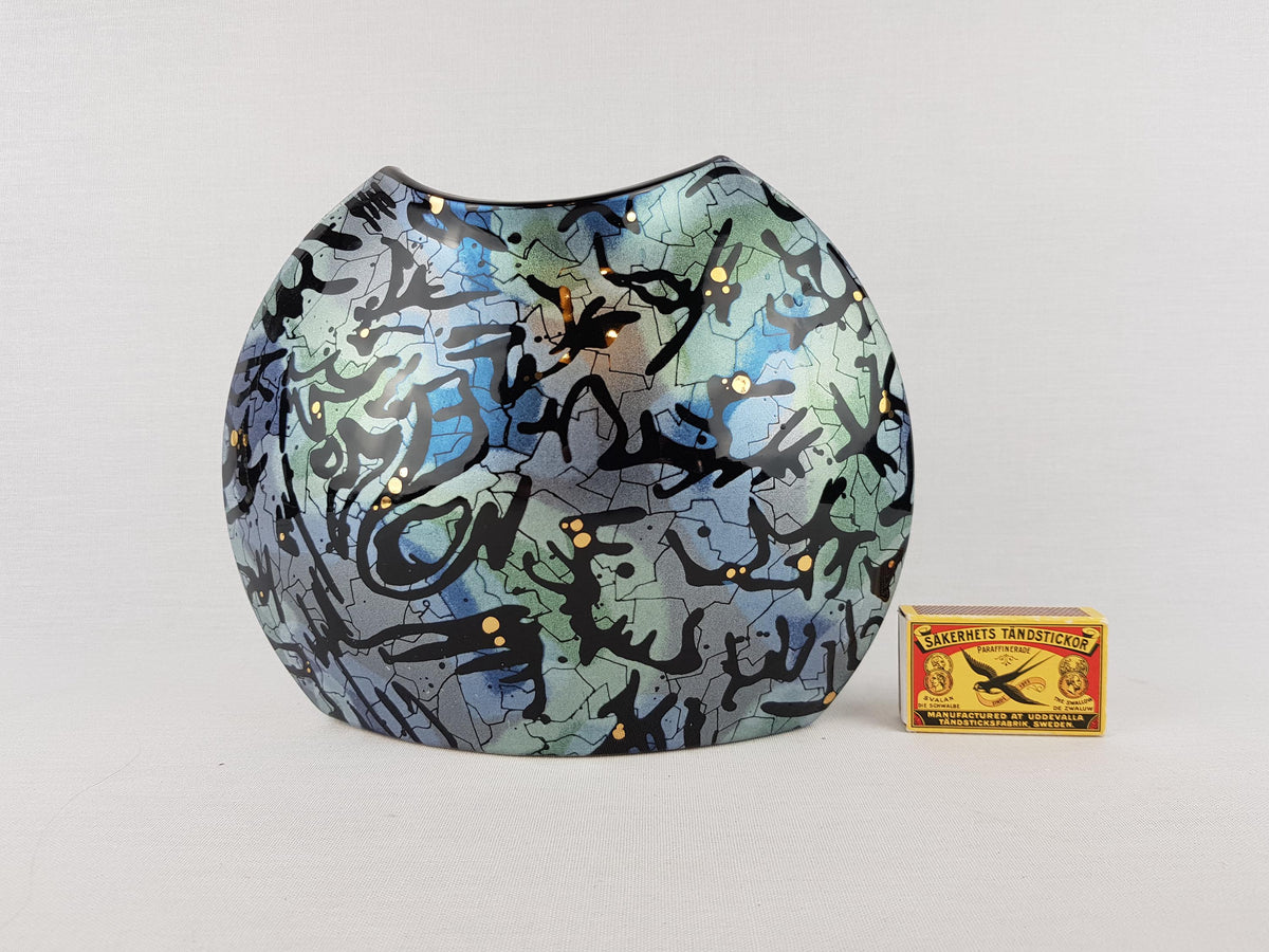 Vintage STEULER DESIGN Ceramic Blue and Green Fish Mouth Vase West German Pottery 1980s