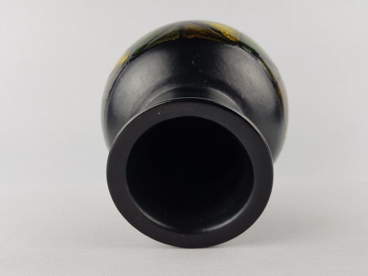 Vintage Black BITOSSI Vase with Green and Yellow Vetrata Decor by Aldo Londi from Italy 1960-70
