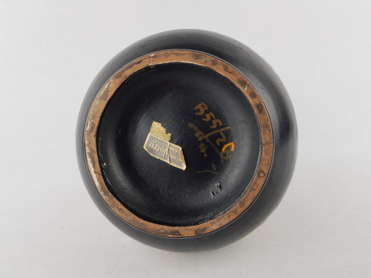 Vintage Black BITOSSI Vase with Green and Yellow Vetrata Decor by Aldo Londi from Italy 1960-70