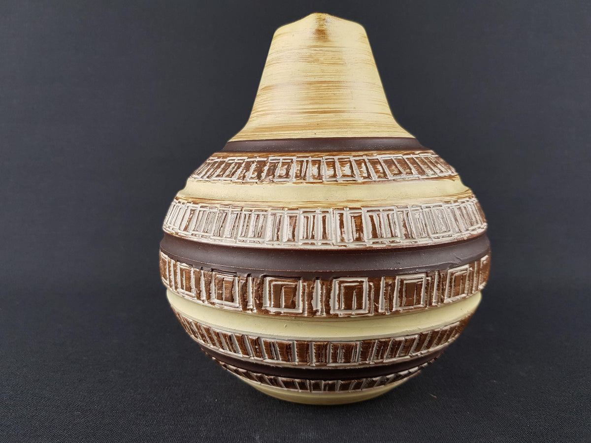 Vintage DÜMLER & BREIDEN Keramik Brown and Beige Vase with Incised Pattern "Regent" Decor | 388 16 West German Pottery 1963