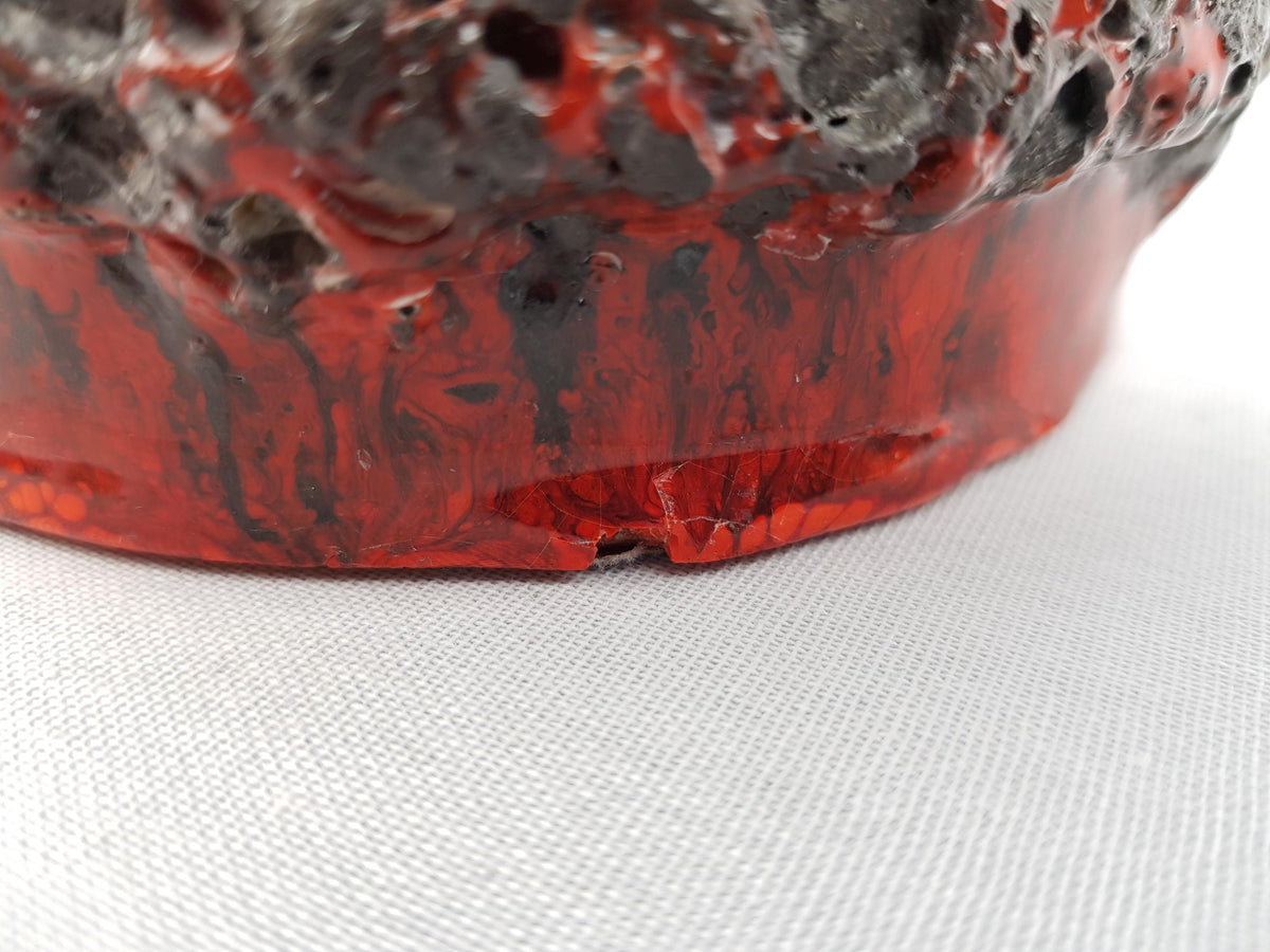 Vintage OTTO KERAMIK Red Fat Lava Crater Glaze Bowl West German Pottery 1970s