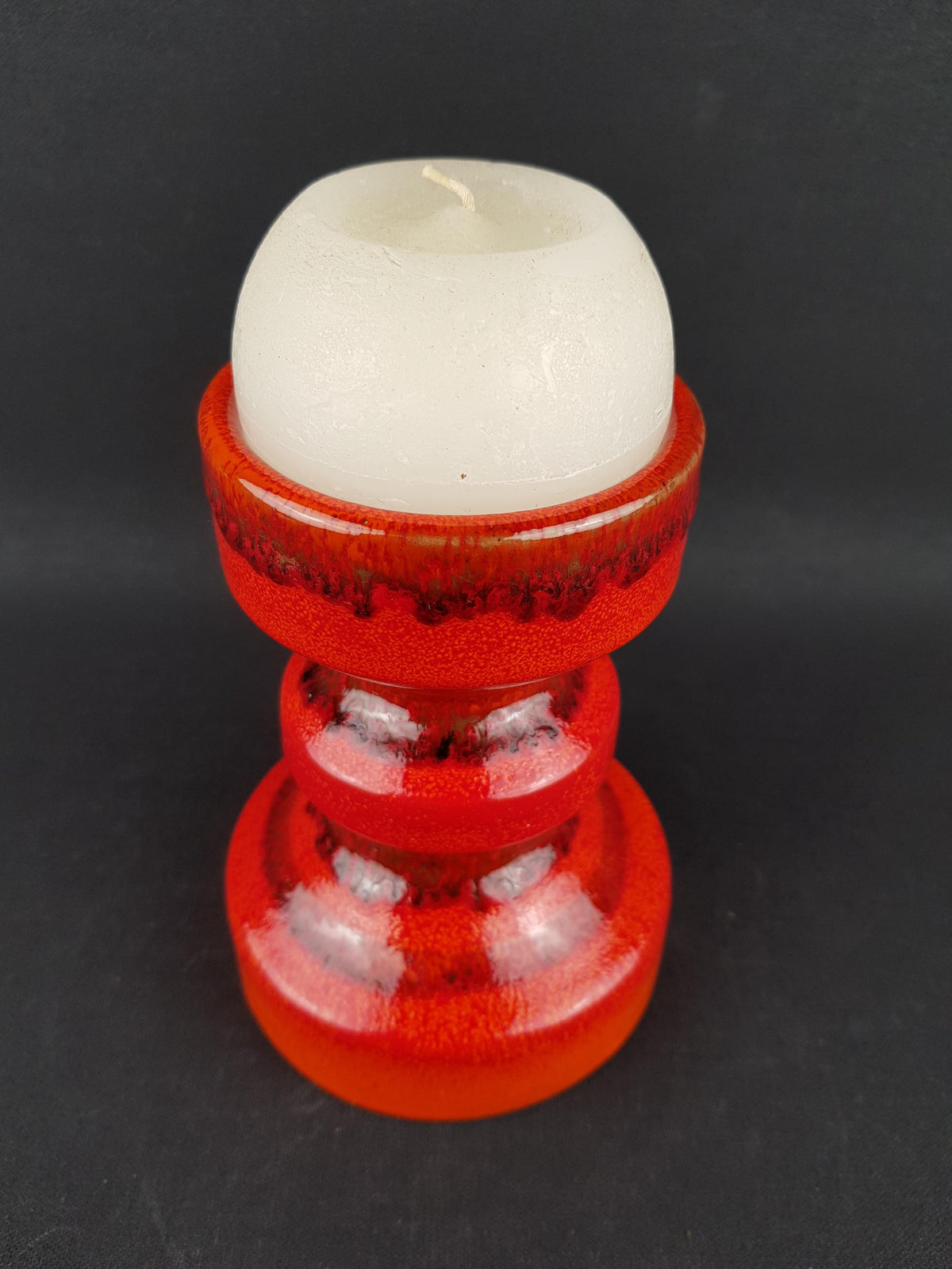 Vintage Reddish orange CANDLE HOLDER Italian Pottery 1960s 1970s