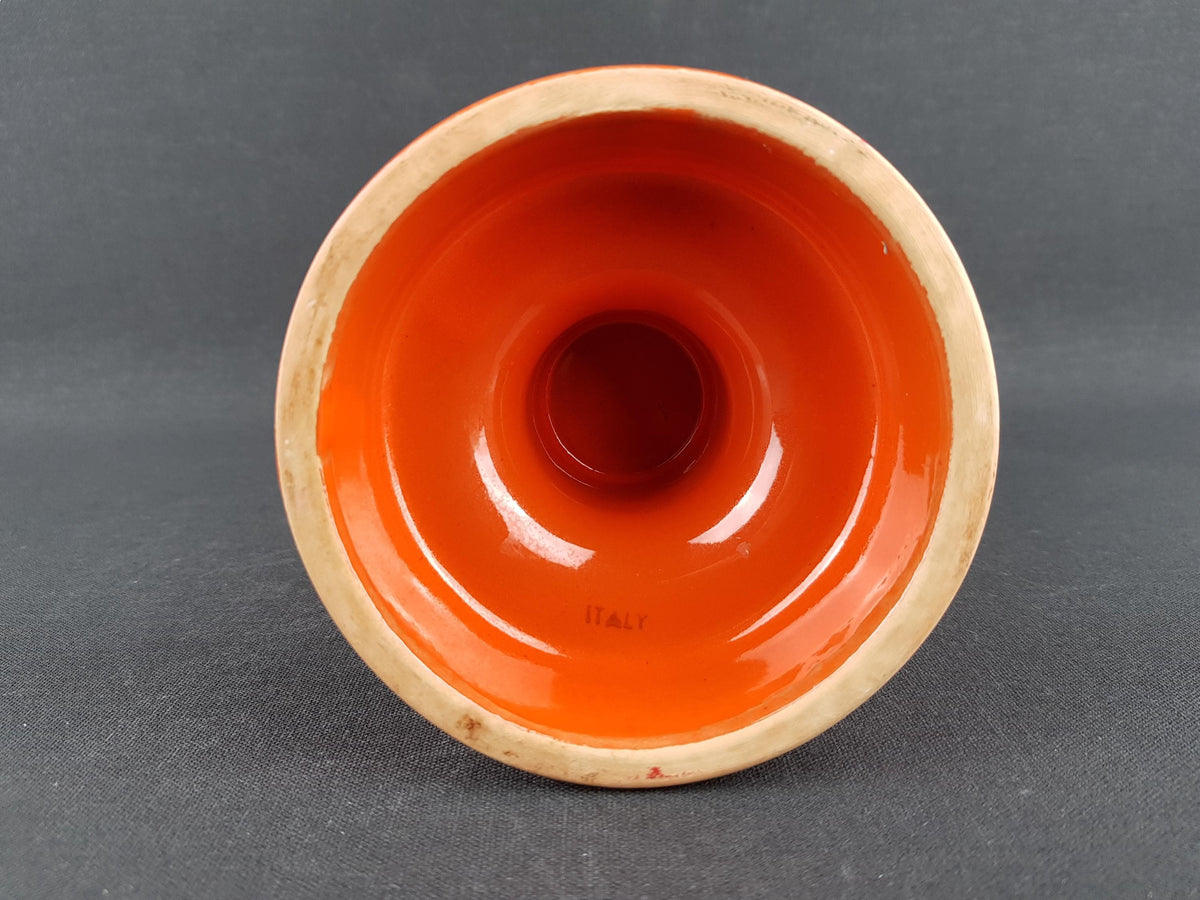 Vintage Reddish orange CANDLE HOLDER Italian Pottery 1960s 1970s
