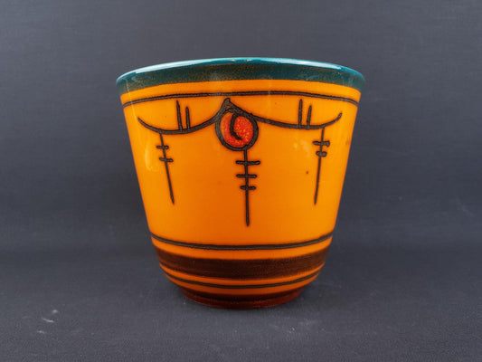Vintage FLORA GOUDA HOLLAND Ceramic Orange Planter Flower Pot Dutch Pottery 1970s