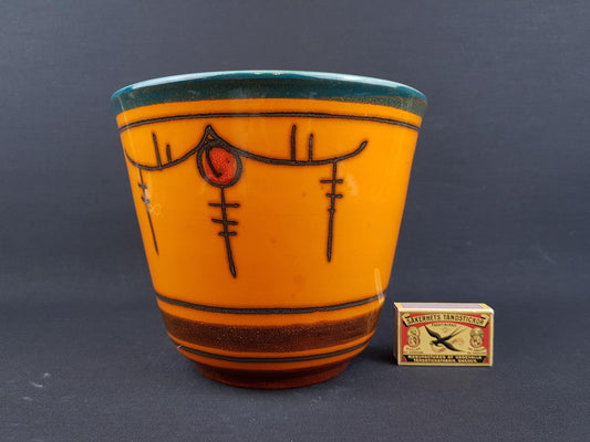 Vintage FLORA GOUDA HOLLAND Ceramic Orange Planter Flower Pot Dutch Pottery 1970s