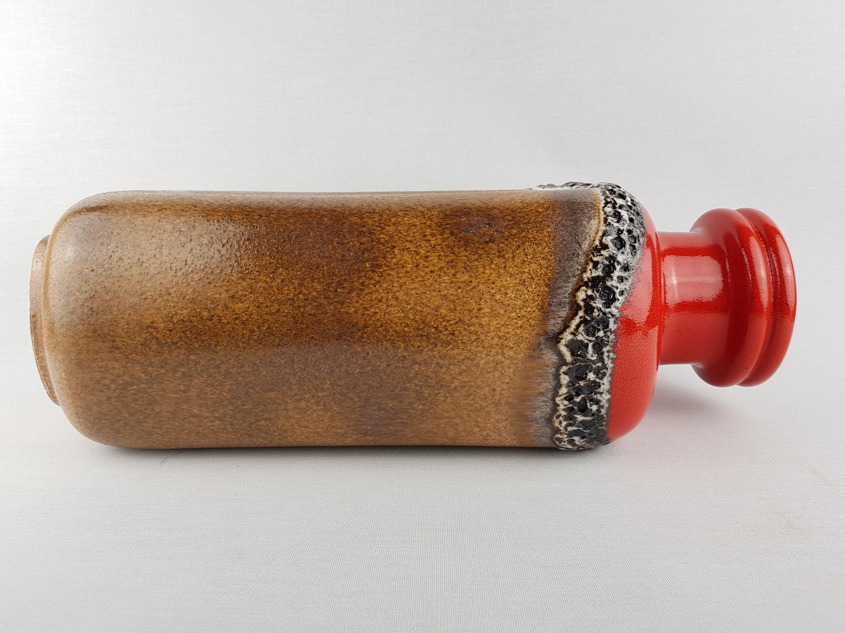 Vintage STEULER KERAMIK Square Brown Red Floor Vase 442-40 "Continua" Series by Cari Zalloni West German Pottery 1974s