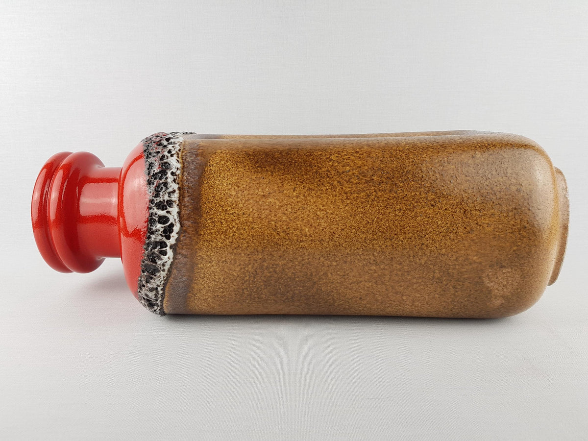 Vintage STEULER KERAMIK Square Brown Red Floor Vase 442-40 "Continua" Series by Cari Zalloni West German Pottery 1974s