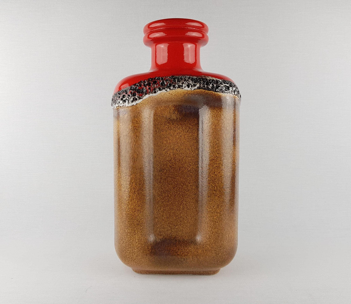 Vintage STEULER KERAMIK Square Brown Red Floor Vase 442-40 "Continua" Series by Cari Zalloni West German Pottery 1974s