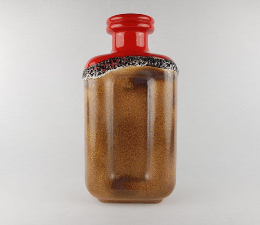 Vintage STEULER KERAMIK Square Brown Red Floor Vase 442-40 "Continua" Series by Cari Zalloni West German Pottery 1974s