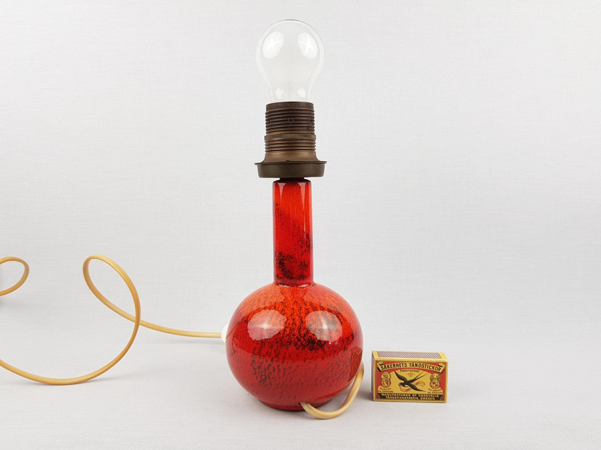 Vintage RUSCHA KERAMIK Red Orange Table Lamp West German Pottery 1960-70s