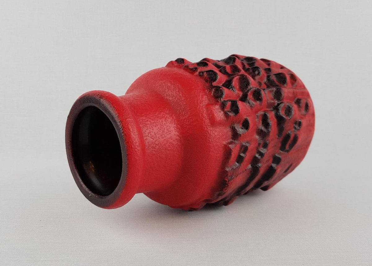 Vintage CARSTENS KERAMIK Luxus Series Red Vase 7583 with Relief Decor West German Pottery 1960-70s