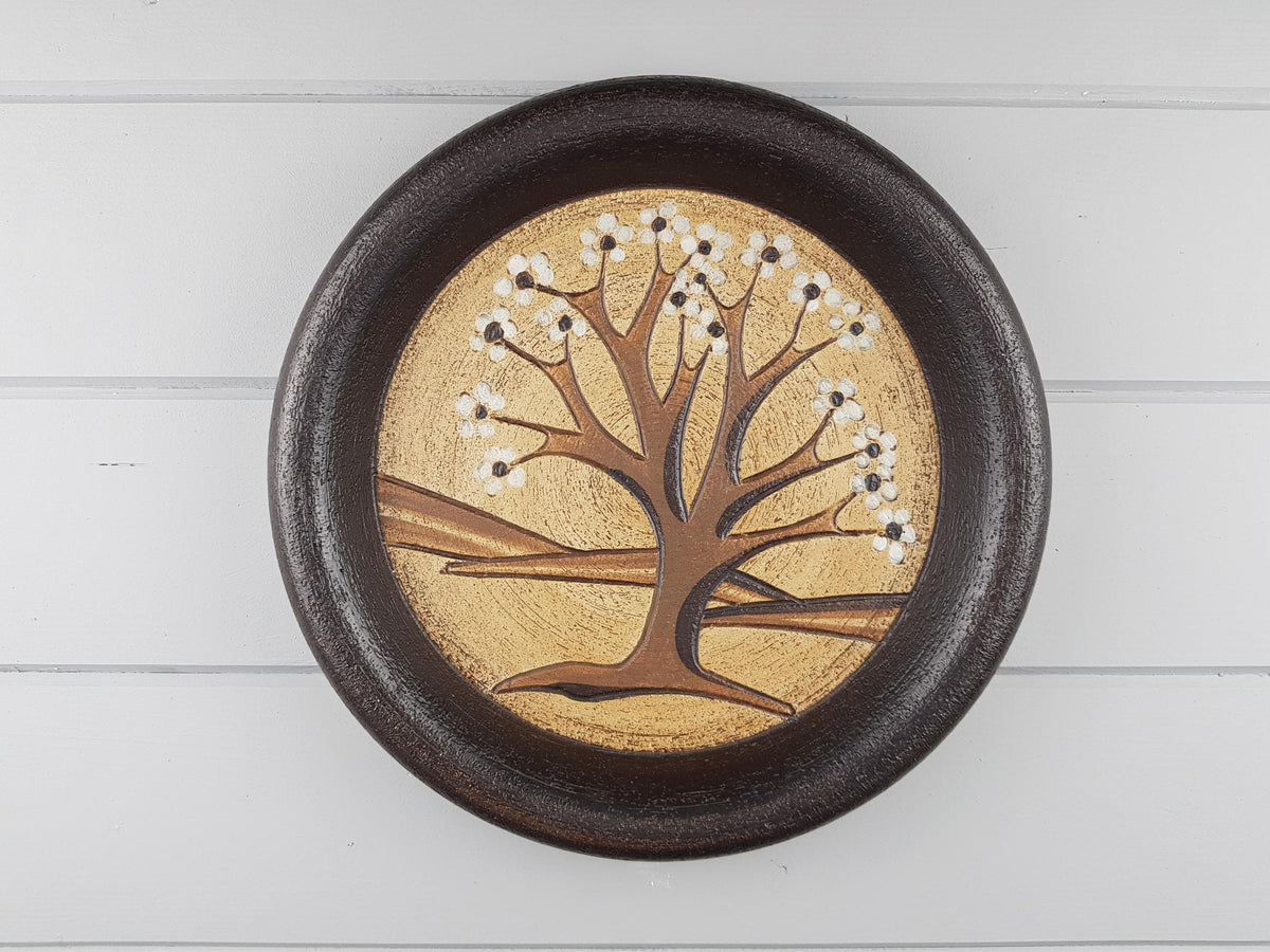 Vintage SGRAFO MODERN Beige and Brown Wall Plaque with Summer Season Decor West Germany 1970s