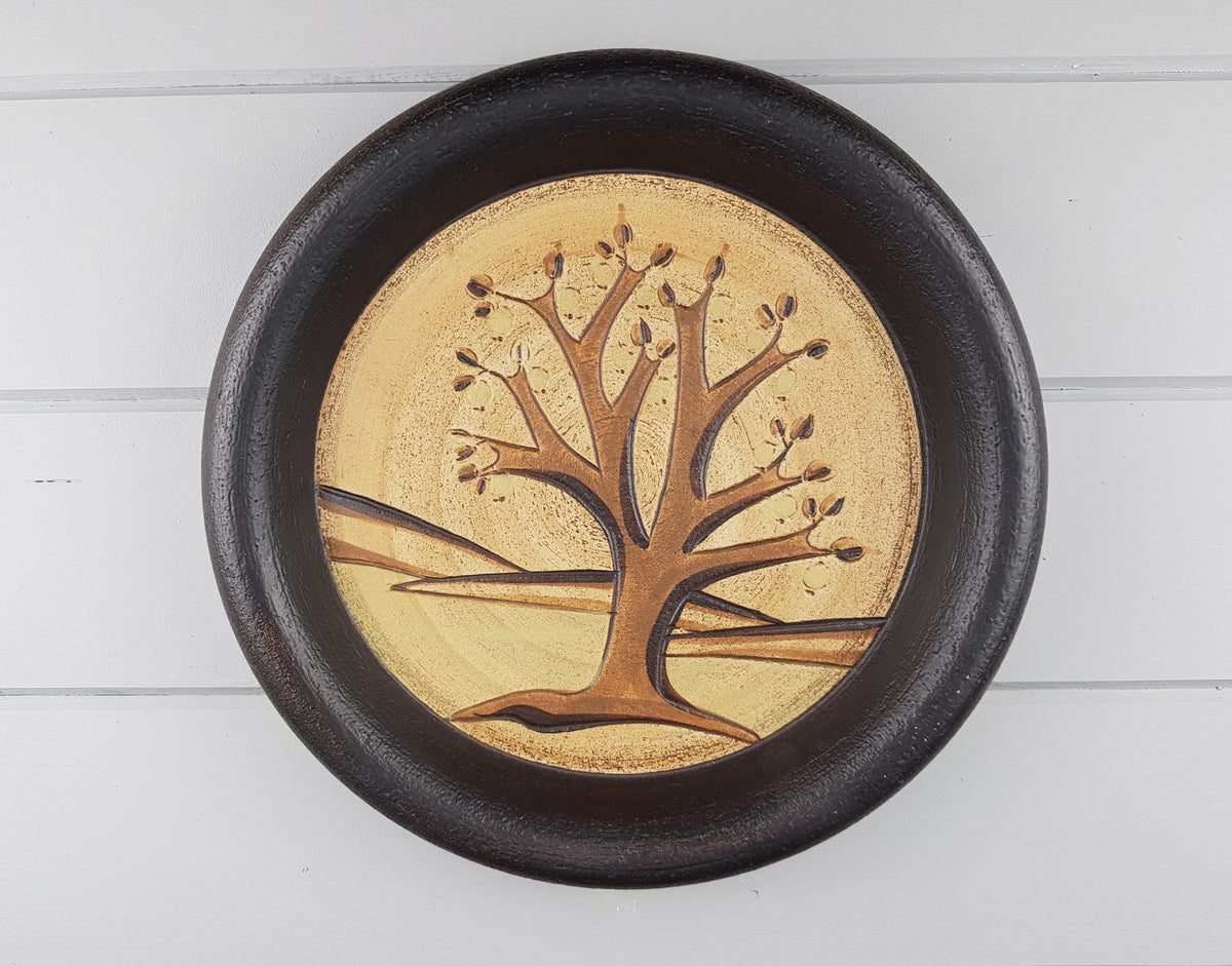 Vintage SGRAFO MODERN Beige and Brown Wall Plaque with Spring Season Decor West Germany 1970s
