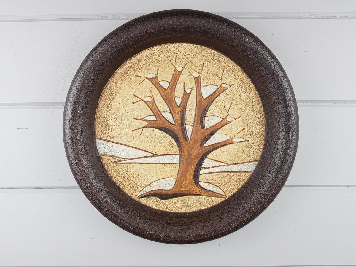 Vintage SGRAFO MODERN Beige and Brown Wall Plaque with Winter Season Decor West Germany 1970s