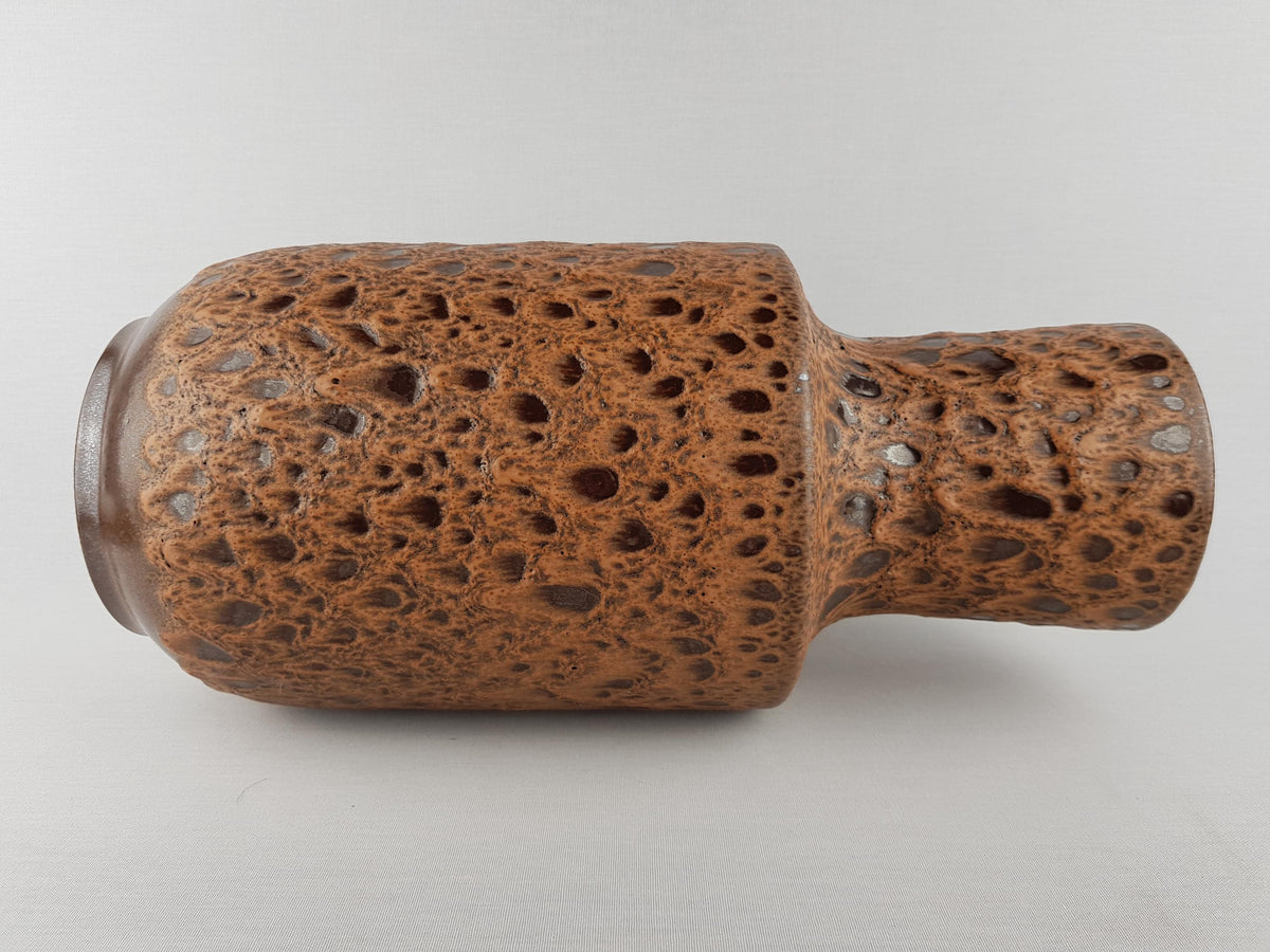 Vintage STEULER KERAMIK Brown Fat Lava Floor Vase 143-40 West German Pottery 1970s hairline!