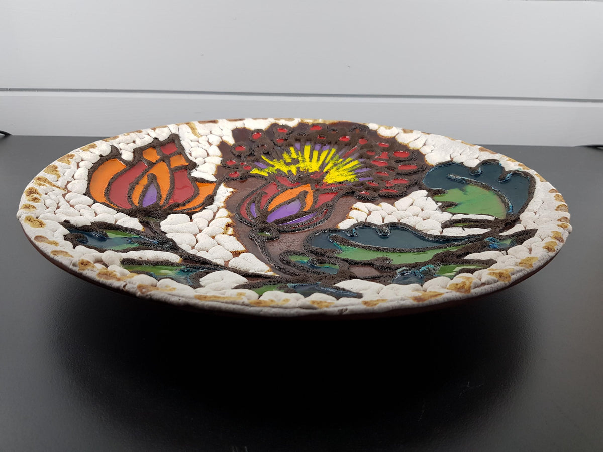 XXL MAREI KERAMIK (Majolikafabrik Rheinbach) Wall Plate Floral Decor West German Pottery 1970s
