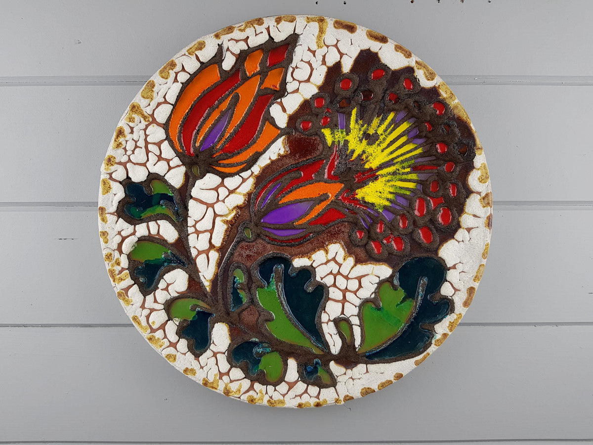 XXL MAREI KERAMIK (Majolikafabrik Rheinbach) Wall Plate Floral Decor West German Pottery 1970s