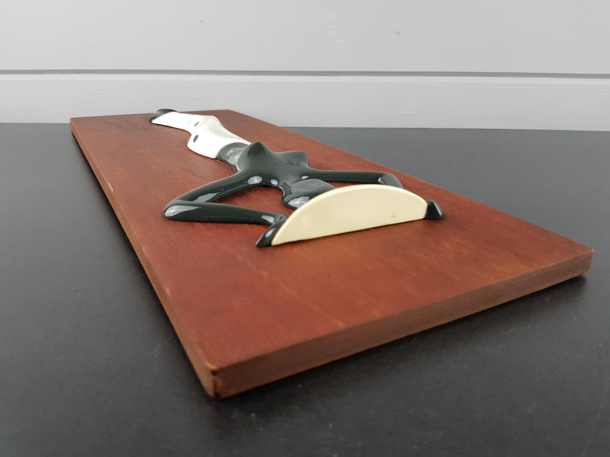 Vintage SGRAFO MODERN Teak Wall Board Plaque with 3D Porcelain Woman West Germany 1958-60s