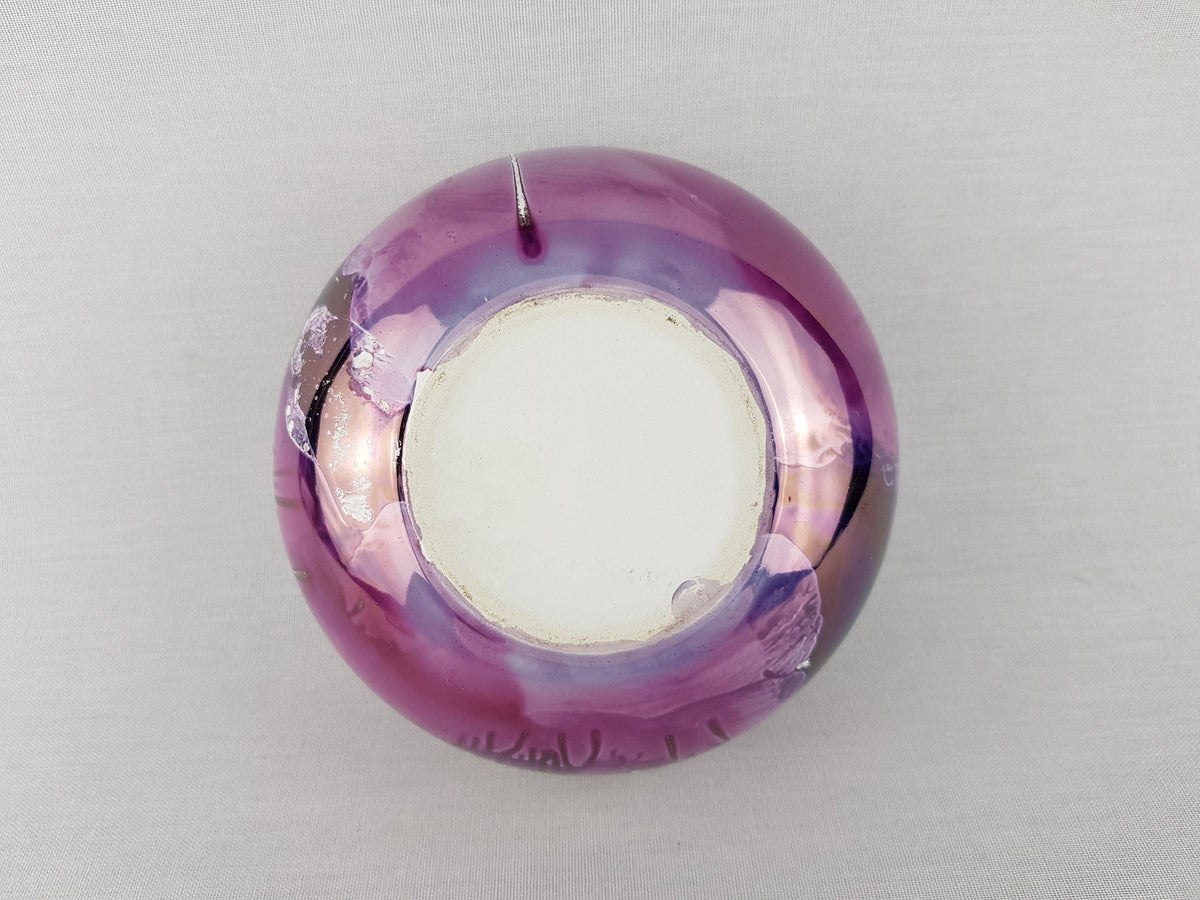 Vintage OLARTE STUDIO Glossy Purple MultiColor Lusterware Ball Vase/ Bowl Portugal Pottery 1980s