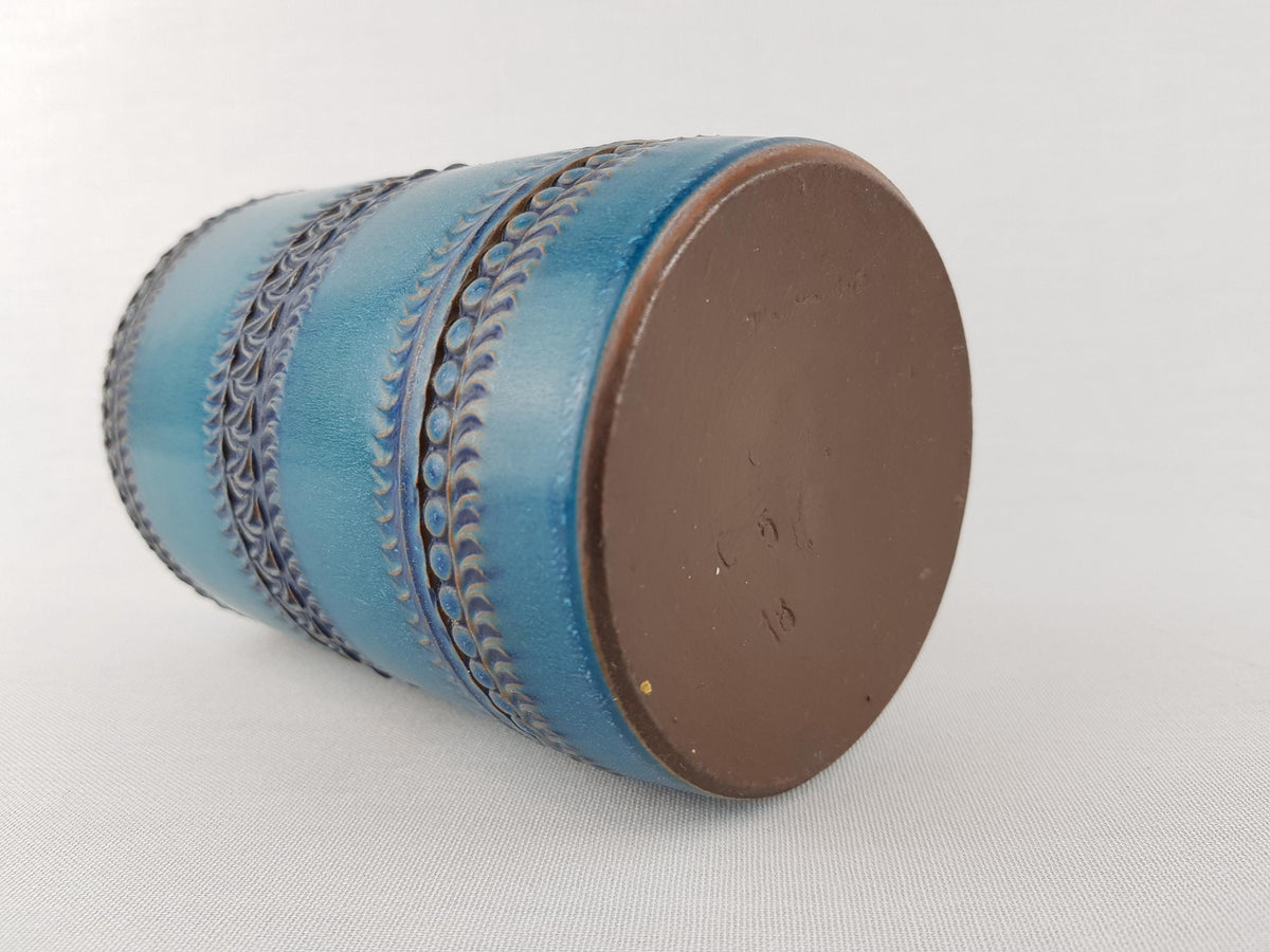 Vintage AKRU KERAMIK (Alfred Krupp) Blue Turquoise Vase Decor "Messina" C5 18 West German Pottery 1969s