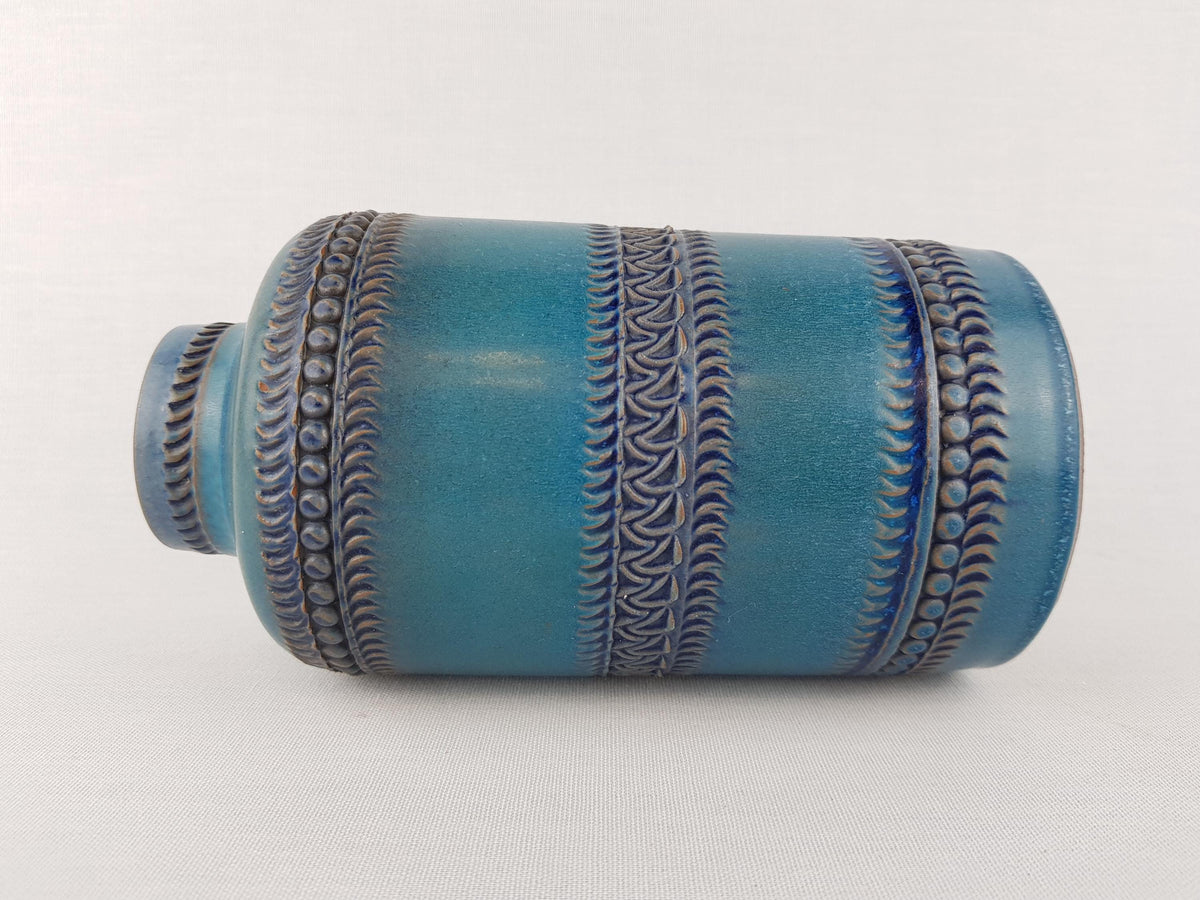 Vintage AKRU KERAMIK (Alfred Krupp) Blue Turquoise Vase Decor "Messina" C5 18 West German Pottery 1969s